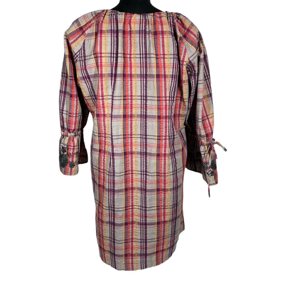 Ivy Jane Plaid Tunic / Dress Size Large 324112 Embroidered 3/4 Bell Sleeves - Picture 4 of 10